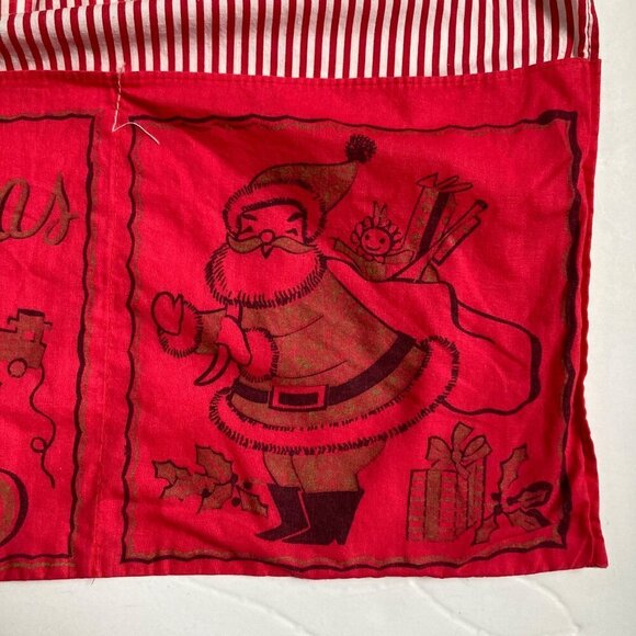 Vintage Christmas Half Apron Red White Strip Snowman Santa Toys Tree Mid Century - Picture 7 of 12